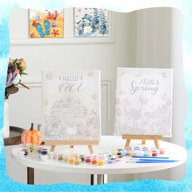 4 Set Sip and Paint Kit Paint by Numbers Kit for Adults Beginners 7. 9 x 9. 8 Inch Hello Summer Art Seasonal Pre Drawn Canvas Painting for Party Favor Birthday Gifts DIY Virtual Adult's Date Night