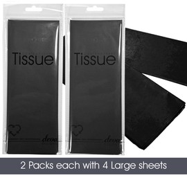 Black Tissue | 8 Sheets 50x70cm | 2 Packs, Each with 4 Sheets Premium Quality Tissue | Biodegradable Packaging | Ideal for Gift Wrapping and Crafting