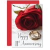 11th Anniversary Card for Women Men - Gold Rings Red Rose - Happy Wedding Anniversary Cards for Mum Dad Brother Sister Son Daughter, A5 Greeting Cards