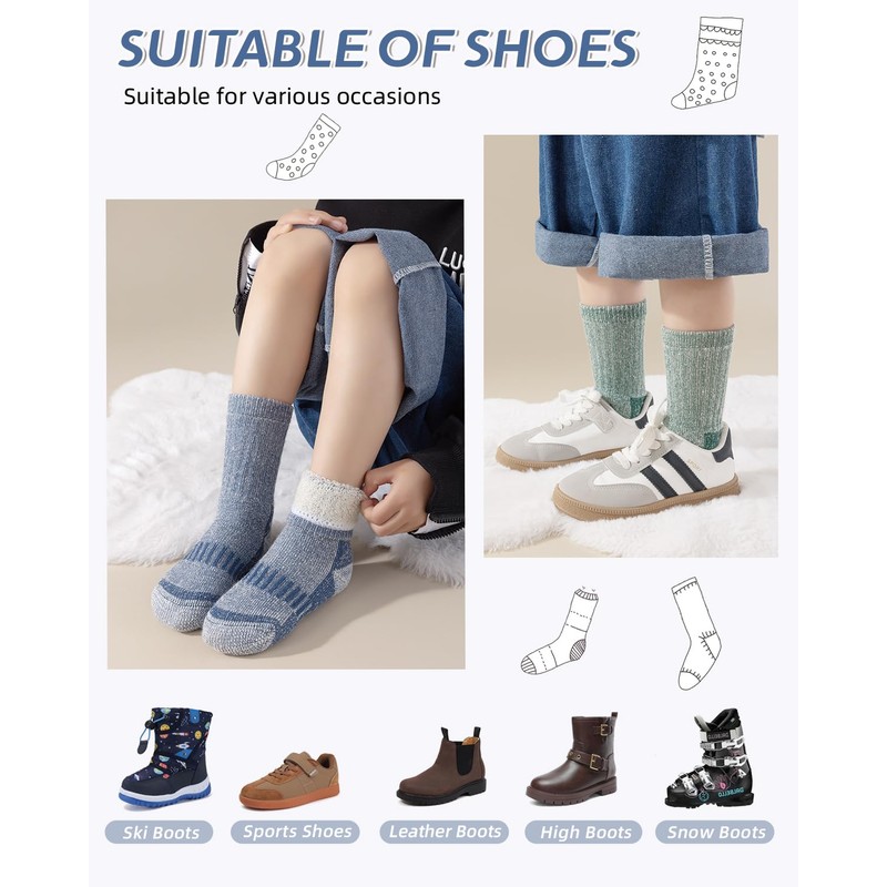 Vihir 4Pairs Kids Wool Socks, Warm & Comfortable