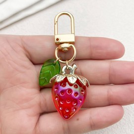 Strawberry Keychain - Cute Kawaii Bag Charm with Pearl Bow & Flower Charm for Women Girls Purse, Car Keys, Handbags | Valentine’s Birthday Gift Accessories (Strawberry Keychain)