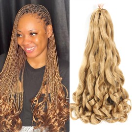 French Curly Pre-Stretched Braiding Hair 18 Inch 8 Packs - Bouncy Loose Wavy Synthetic Hair Extensions for Black Women (18 Inch 27)