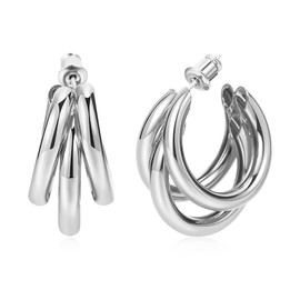 FAUTHENTICUTE Silver Plated hoops Huggie Earrings for Women, Chunky Silver Split Huggie Earrings Jewelry Gift