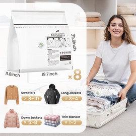 TAILI 8 Pack Vacuum Storage Bags for Travel, Cube Space Saver Bags Medium Size (25x19x11 inch), Reusable Compression Bags for Travel Suitcases and Luggage, Travel Vacuum Bags for Clothing