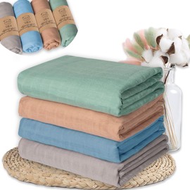 WOAZNSK Manta de Muselina para Bebé para Niños y Niñas 4PK,Paños para Eructos Bebe de Algodón Suave,Extra Suaves y Absorbentes,Agradable para la Piel Mantas de Algodón para Recién Nacido,120x110cm