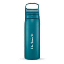 LifeStraw Go Series – Double Wall BPA-Free Vacuum Insulated 18 oz Stainless Steel Water Filter Bottle for travel and everyday use; Laguna Teal