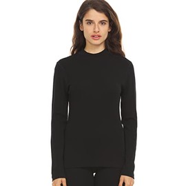 100% Merino Wool Long Sleeve Midweight Mock Neck - Warm Sweater - Soft Base Layer Top - Black - Medium