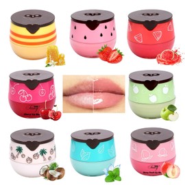 Bálsamo labial de abeja de 8 piezas, máscara para dormir, brillo de labios para mujeres, juego de regalo de máscara de labios para la noche, bálsamo labial tintado, regalos de Pascua, miel, cereza, fresa, lima de manzana, sandía, menta, coco, melocotón