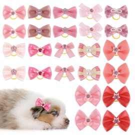 LLOUSSAK 24Pcs Pink Dog Bows Small Size Dog, Small Dog Hair Bows, Puppy Bows for Dogs Ears, Girl Puppy Hair Bows, Cute Yorkie Hair Accessories for Large Dogs Puppies
