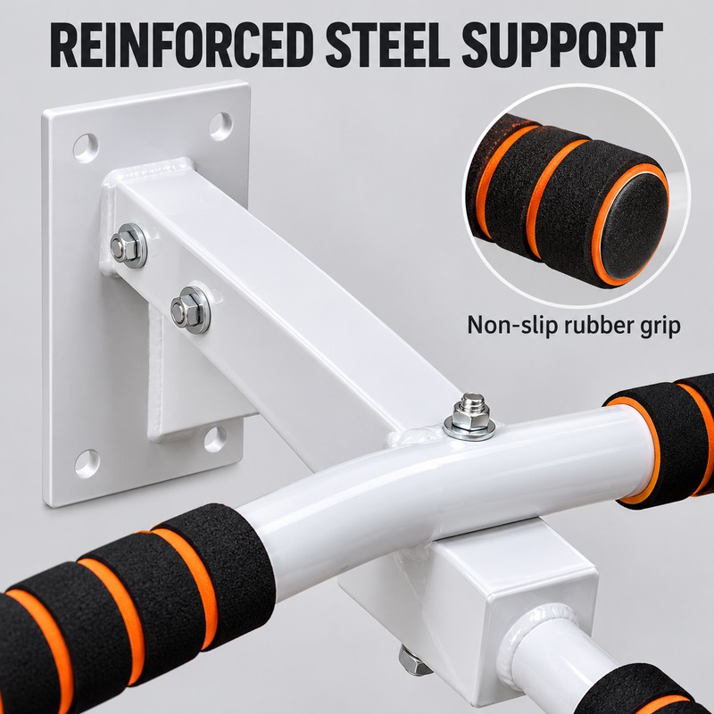 Wall Mounted Multi-Grip Pull Up and Dip Station with Adjustable