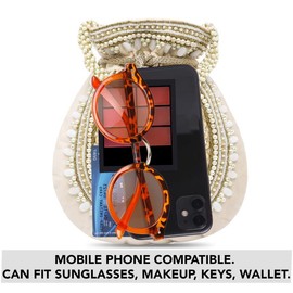 Aheli Cream Potli Bags Gift for Women Evening Bag Clutch Ethnic Bride Purse with Drawstring