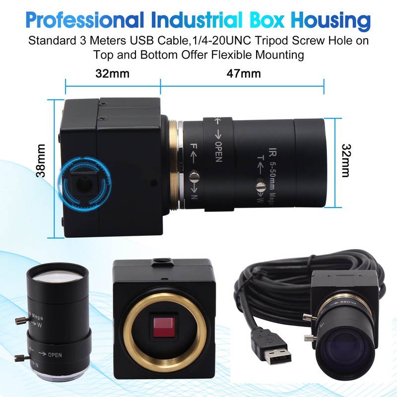 ELP Zoom Webcam 1080P with 5–50mm Manual Variable Focus Lens,Full