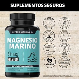 Beyond Vitamins Magnesio Marino Natural SIMAG. Alta Bio Disponibilidad y Absorción potenciado con Piperina. Francés del Mar Mediterraneo. Sólo Se Nece