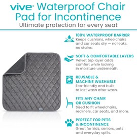 Sures Waterproof Chair Pads for Incontinence (22" x 21") - Washable, Waterproof Seat Protector - Chair Protector Seat Cover - Absorbent Pad for Bed, Seat, Car, Wheelchair & Recliner (Gray, 1 Pack)