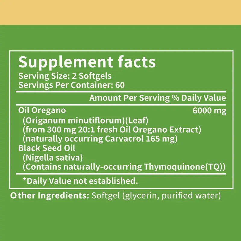 Cápsulas Blandas De Aceite De Orégano, 6000 Mg Por Dosis.