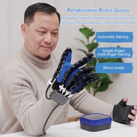 Hemiplegia Finger Rehabilitation Trainer Robot Gloves,Upgraded Version Rehab Gloves Stroke Hand Splint Assistive Training Equipment Help Hand Finger Function Recovery(Color:Left hand-blue,Size:XL)