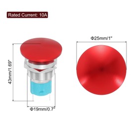 METALLIXITY 1PCS 10A 19MM 3/4" Latching Mushroom Head Push Button Switch 12V 24V 120V 250V AC Red 1NO SPST Wire Socket Plug Domed Round 2 Welding Foot Switch