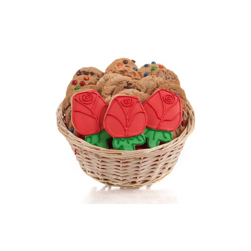 Red Roses Cookie Gift Basket- 24 Pc.