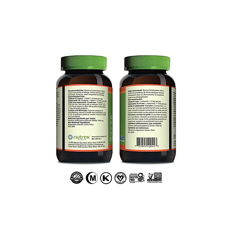 NUTREX HAWAII Pure Hawaiian Spirulina - 1000 mg Tablets 180