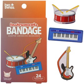 BioSwiss Vendas, vendas autoadhesivas con forma de instrumentos musicales, sin látex, estériles, para el cuidado de heridas, divertidos suministros de botiquín de primeros auxilios para niños y adul