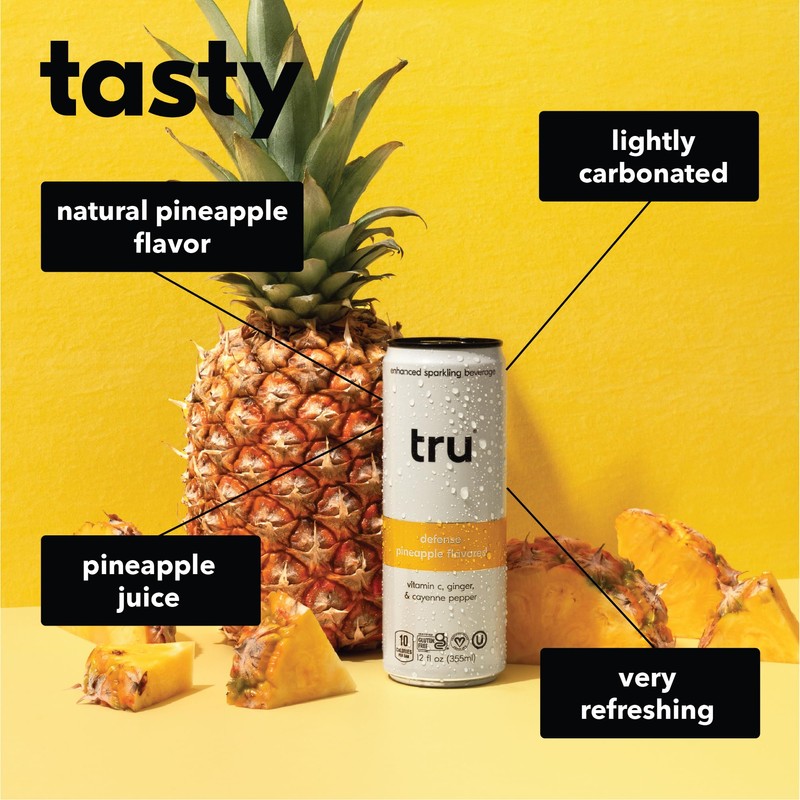 Tru Defense Seltzer, Sparkling Water with Vitamin C, Ginger Extract,