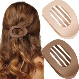 2 PCS Flat Hair Clips,Round Lay Down Claw Clips for Women Girls, Matte Non-slip Strong Hold Hair Clips for Thick Thin Hair, Comfortable Curved Flat Clips