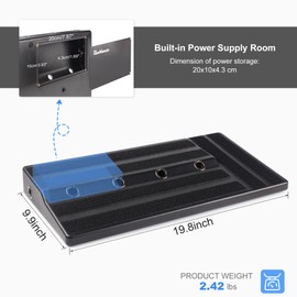 Rockhouse Pedalboard, Guitar Pedal Board Case 20" x 10" Light Effect Boards with Compartment for Power Supply, Gig Bag, Mounting Tape, Cables Ties