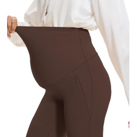 VIMPEP Wide Leg Maternity Pants Loose Yoga Pants Stretchy Over The Belly Pregnancy Dress Work Pants with Pockets Casual Regular 305 29 Brown M