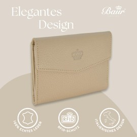 Baur Women's Genuine Leather Wallet with RFID Protection, Small Wallet, Many Card Slots, Wallet with Press Stud Closure, Women's Wallets, taupe, Classic