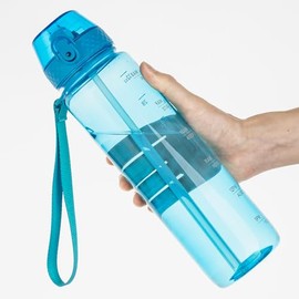 GOPPUS Water Bottle,Clear Water Bottles with Straw,32oz Sports Bottle With Time Markers-BPA-Free Tritan Wide Mouth Bottle Leakproof Motivational wate bottles for Gym,Hiking,School or Office(1 Bottle)