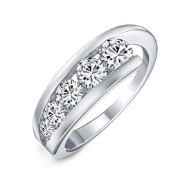 Modern Bride Graduated Cubic Zirconia AAA CZ Statement Anniversary Wedding Band Ring For Women .925 Sterling Silver