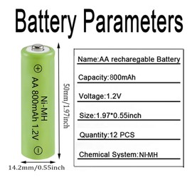 Lombaour AA 800mAh 1.2v Rechargeable Batteries,Double A High Capacity 1.2V Pre-Charged Ni-MH Battery for Solar Garden Lights, Anti-Leak, Outdoor Durability(Pack of 12)