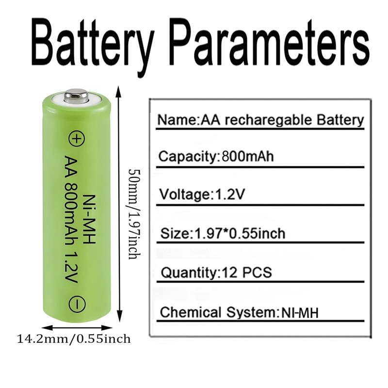 Lombaour AA 800mAh 1.2v Rechargeable Batteries,Double A High Capacity 1.2V