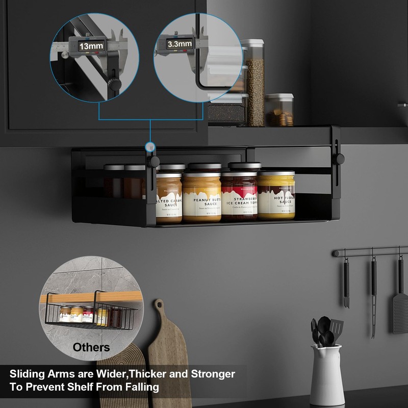 AmonHouseware 2 Pack Under Shelf Basket Organizers,Adjustable Hanging Under Cabinet