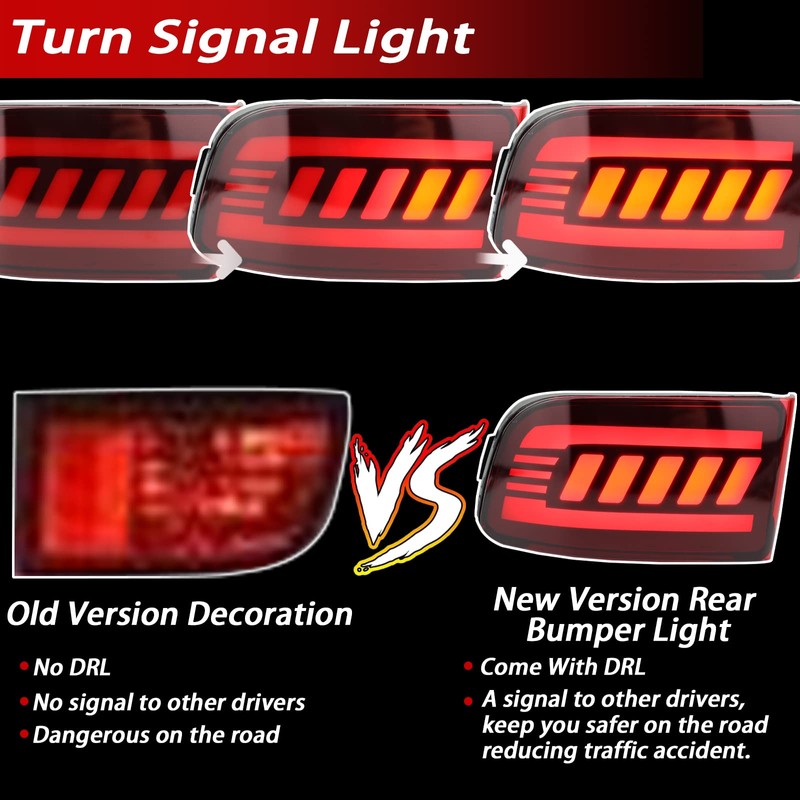BINQIGOO Red housing LED Rear Bumper Reflector Lights Fog DRL