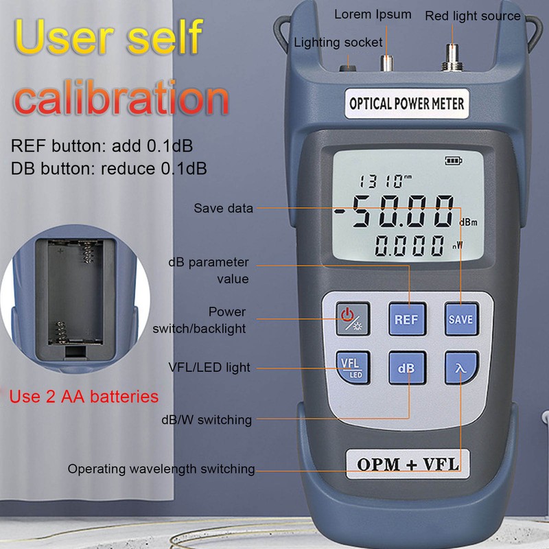 Optical Power Meter Red Light Machine Portable Fiber Optic Cable