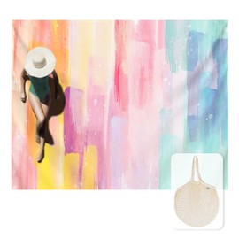 Zingtto Silky Soft 108"x84" Sand Proof Beach Blanket Sand Proof Mat with Corner Pockets and Fashion Mesh Bag for Beach Party, Travel, Camping and Outdoor Music Festival, Oil Paint Rainbow