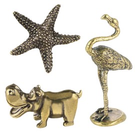 SnowOwl Small Brass Sculpture Solid Metal Statue Ornament Mini Animal Insects Figurine for Home Office Garden Desktop Decor 3PC（ Starfish Hippo Flamingo ） (Gold-3)