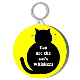 Gift Insanity YOU ARE THE CATS WHISKERS YELLOW BACKGROUND SHORT CHAIN KEYRING BOTTLE OPENER