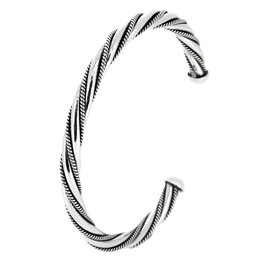 VN Jewelry Men's Silver Torque Bangle | Solid 925 Sterling Silver Torque Bangle Bracelet - Silver Bangle For Men