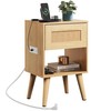 WLIVE Rattan Nightstand with Charging Station, Boho Night Stand, Small