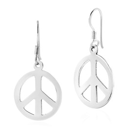 AeraVida Modern Icon Peace Symbol Sign Charm .925 Sterling Silver Dangle Earrings | Stylish Sterling Silver Dangle Earring for Women | Jewelry Gift
