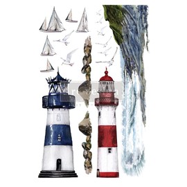 Redesign Décor Transfers® - Lighthouse - Total Sheet Size 24"x35", Cut into 2 Sheets Wall Decals DIY Wallpaper Wall Stickers Murals Decor for Kitchen Living Room Bedroom Bathroom Nightstands Table