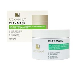 Roxanna Clay Facial Mask 130g with Kaolin, Vitamin C, Turmeric, Niacinamde, Retinol, Shea Butter for Deep Cleansing, Skin Brightening, Face Hydrating and Oil Control