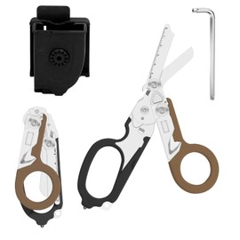 Rescue Scissors, Trauma Scissors, 6-in-1 Foldable Trauma Scissors, Emergency Scissors, Bandage Scissors with K Protective Case, Wrench for Professional Emergency Services, Outdoor Camping (Black Brown