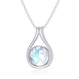 MEIDERBO Earth Necklace for Women 925 Sterling Silver World Map Pendant Necklace Moonstone Jewelry for Birthday Christmas
