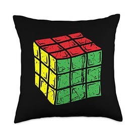 Rubiks Cube Apparel 80's Vintage Clothing Speed Puzzle Master Pro Speedsolving 3x3 Cube Throw Pillow, 18x18, Multicolor