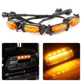 QBOONPT 4PCS LED Grill Lights, LED Amber Grill Light, Front Grille Bumper Raptor Lamps Car Accessories with Harness, Compatible with 2016-2019 Toyota Tacoma TRD PRO Front Grill