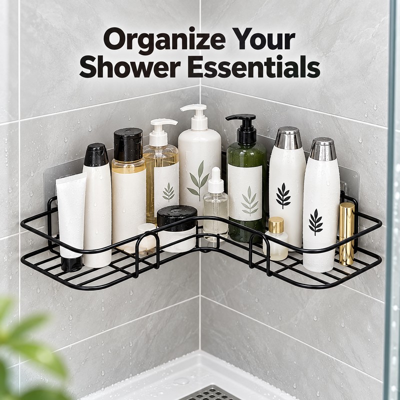 Wall Mounted Corner Shower Shelf for Bathroom Storage – Single-Tier