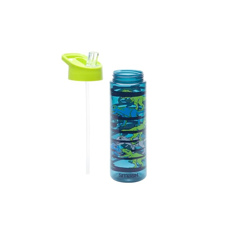Smash Water Bottle with Straw 700ml - Dinosaur, Dark Blue